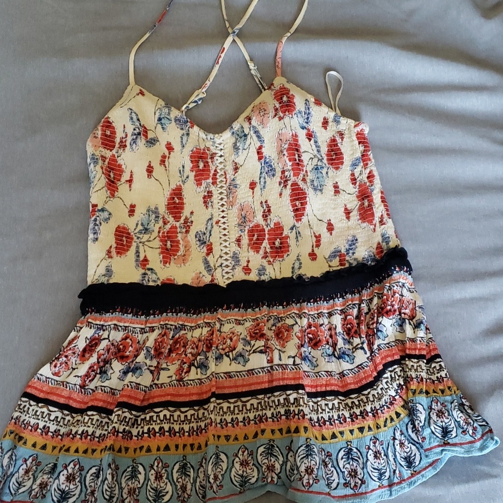 Boho spaghetti strap multi-print top